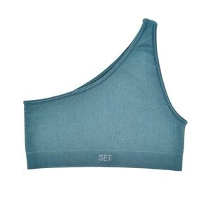 NWOT SET Active Ocean Blue Sculptflex Ribbed One Shoulder Active Bra Top sz XS